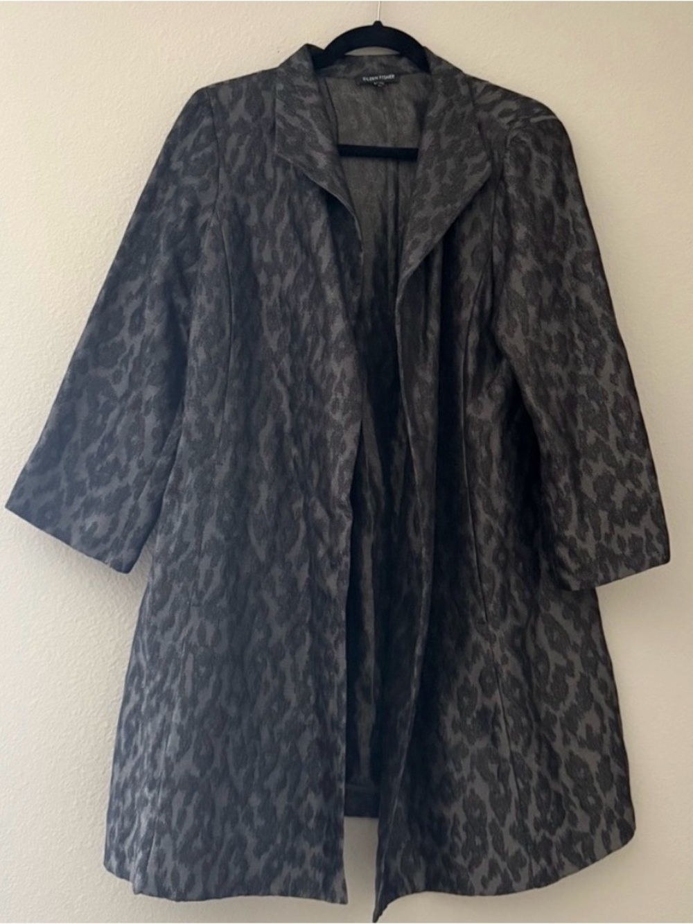 Eileen Fisher Charcoal Gray Leopard Jacquard Coat - Picture 4 of 7